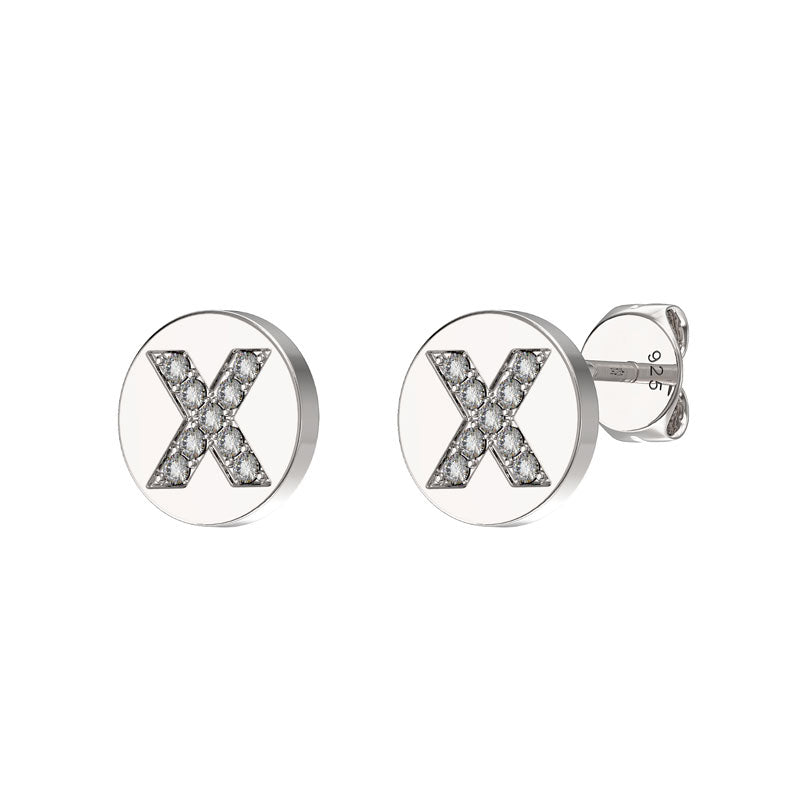 Sterling Silver CZ Initial Earrings X Studs