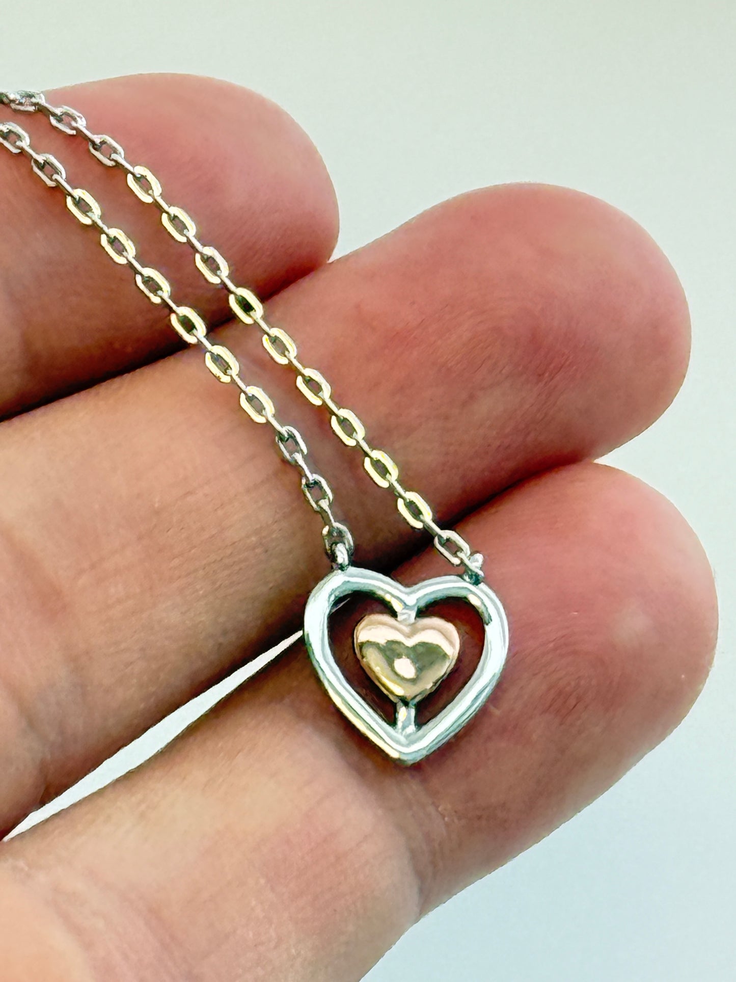 Sterling Silver Two Tone Double Love Heart Necklace S925 Hallmark