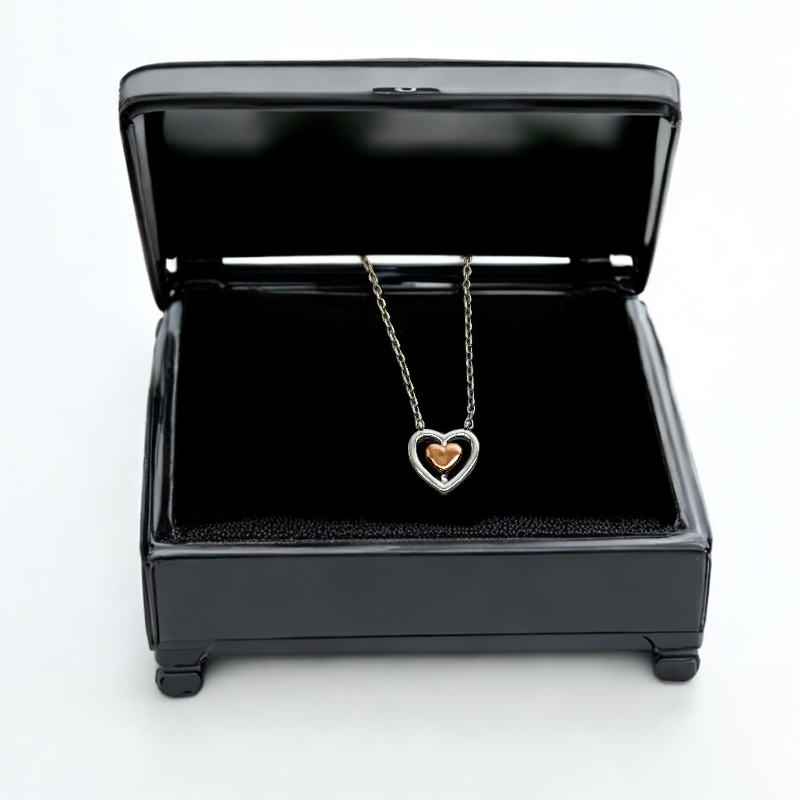 Sterling Silver Two Tone Double Love Heart Necklace S925 Hallmark