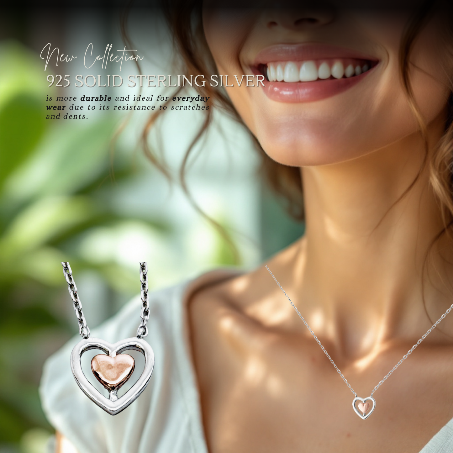 Sterling Silver Two Tone Double Love Heart Necklace S925 Hallmark