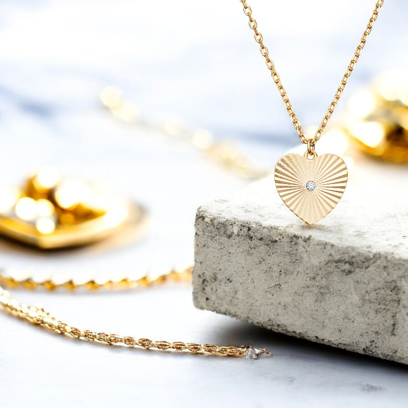 Sterling Silver Gold Plated Cubic Zirconia Heart Necklace