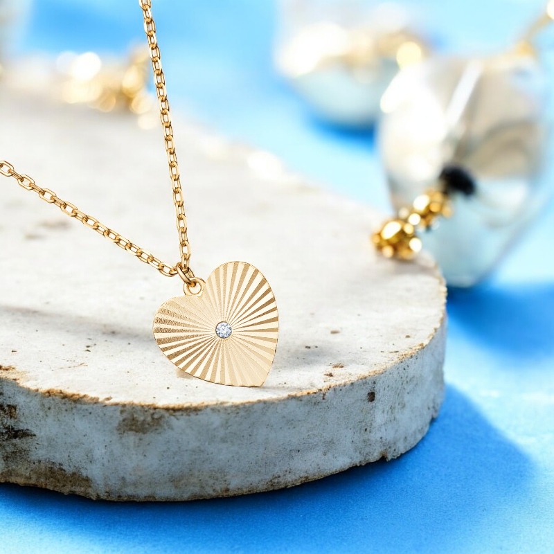 Sterling Silver Gold Plated Cubic Zirconia Heart Necklace