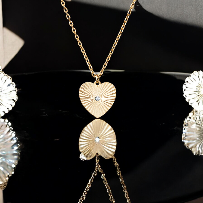Sterling Silver Gold Plated Cubic Zirconia Heart Necklace