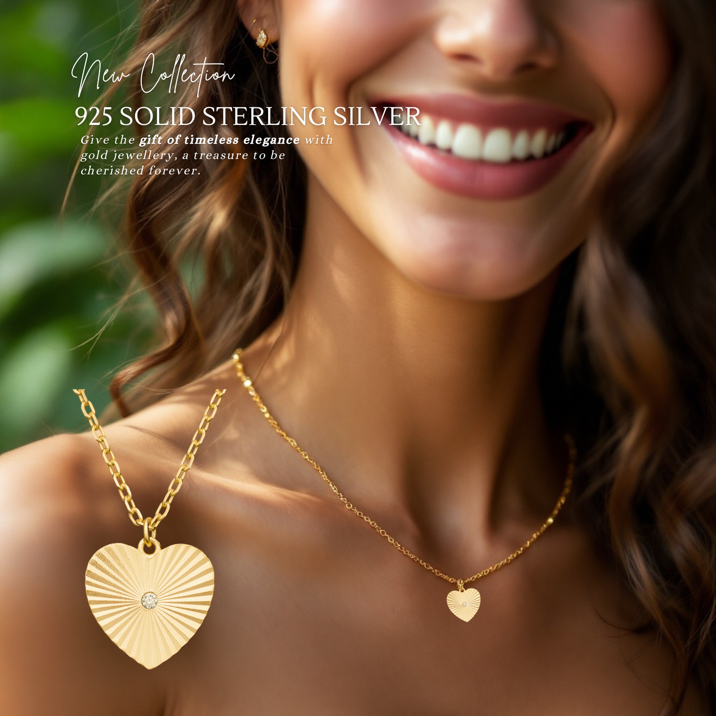 Sterling Silver Gold Plated Cubic Zirconia Heart Necklace