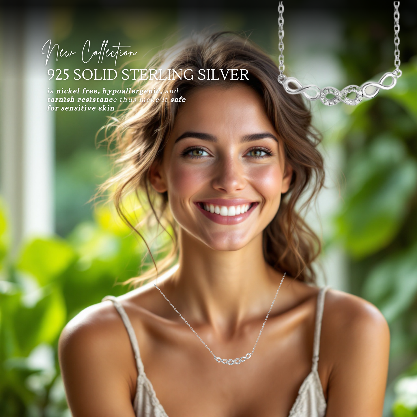 Sterling Silver Cubic Zirconia Triple Infinity Necklace