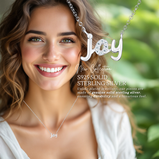 S925 Sterling Silver Sparkling Joy Script Necklace