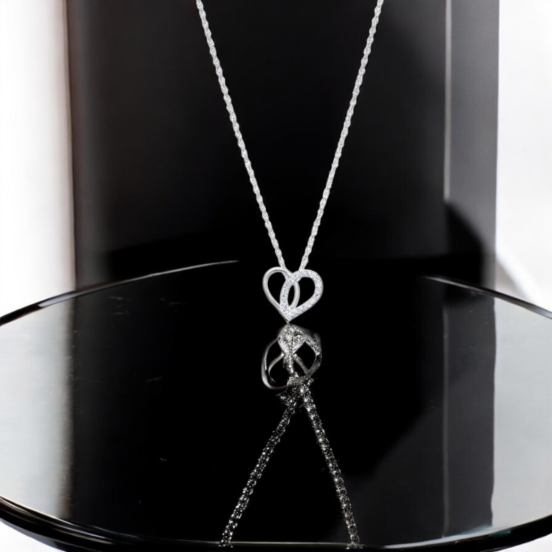 S925 Sterling Silver Cubic Zirconia Heart Necklace