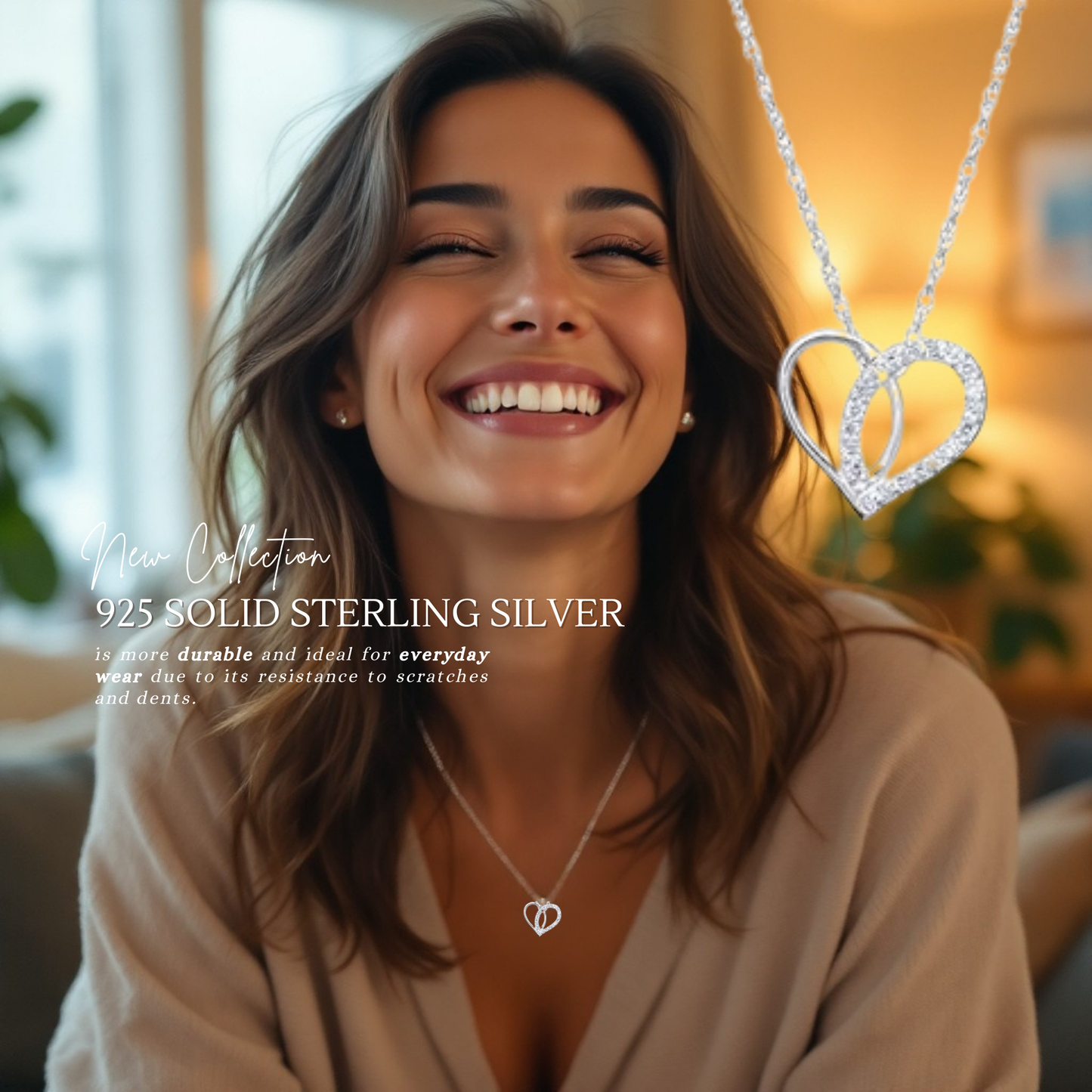 S925 Sterling Silver Cubic Zirconia Heart Necklace