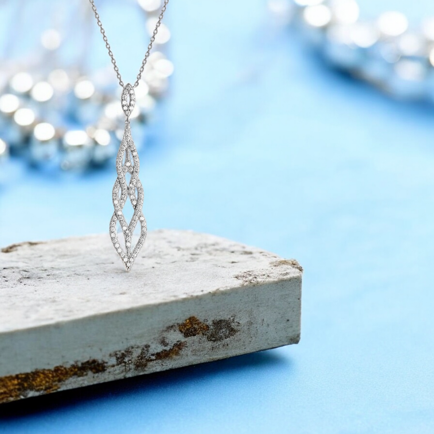 Sterling Silver Cubic Zirconia Classic Drop Pendant Necklace