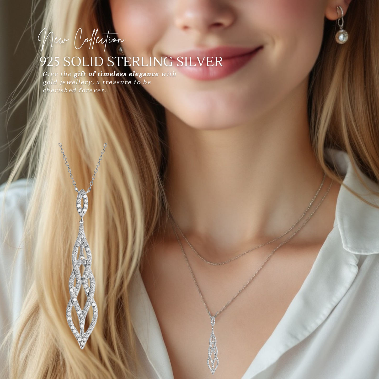 Sterling Silver Cubic Zirconia Classic Drop Pendant Necklace