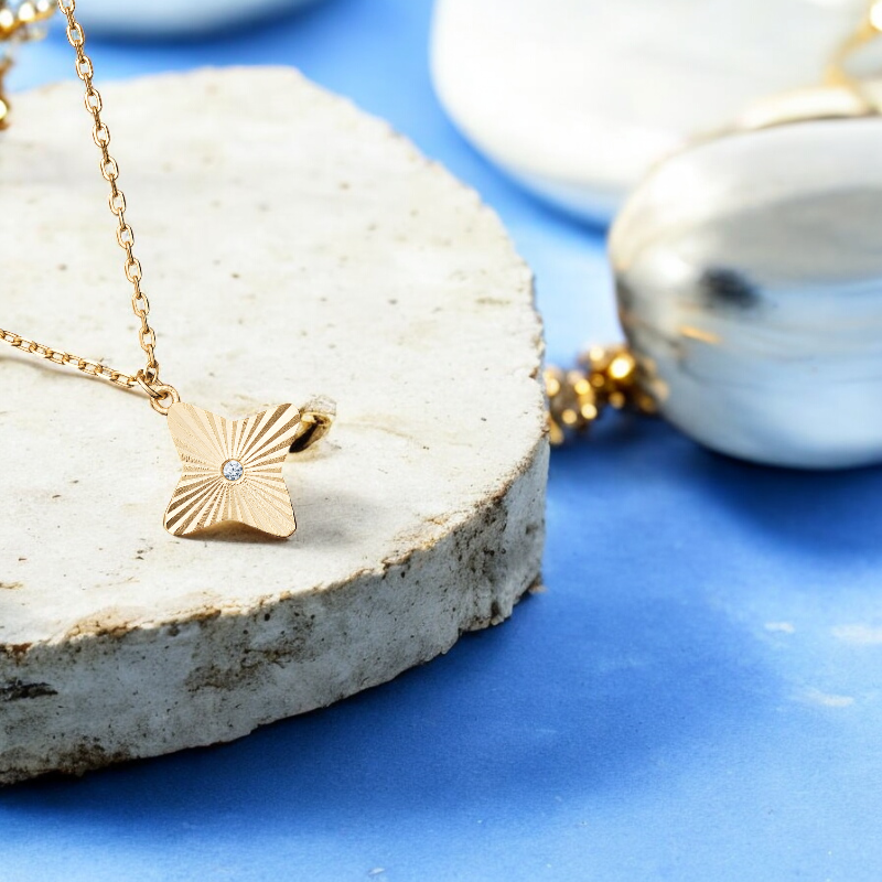 Sterling Silver Gold Plated Cubic Zirconia Start Necklace