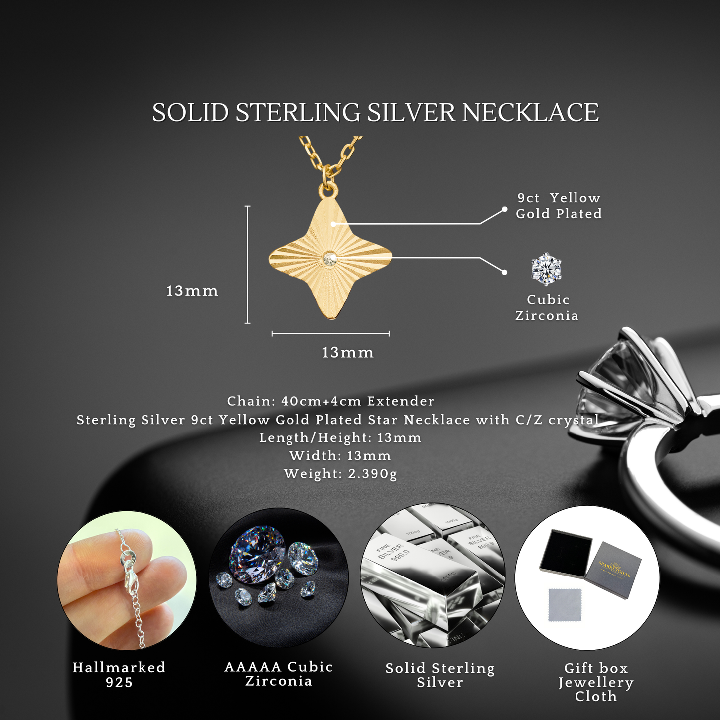Sterling Silver Gold Plated Cubic Zirconia Start Necklace