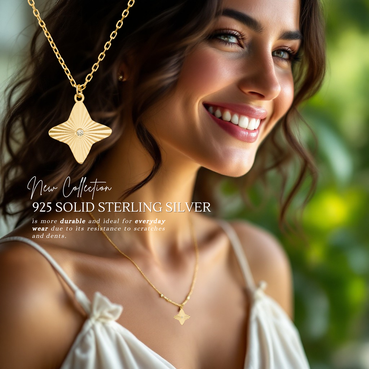 Sterling Silver Gold Plated Cubic Zirconia Start Necklace