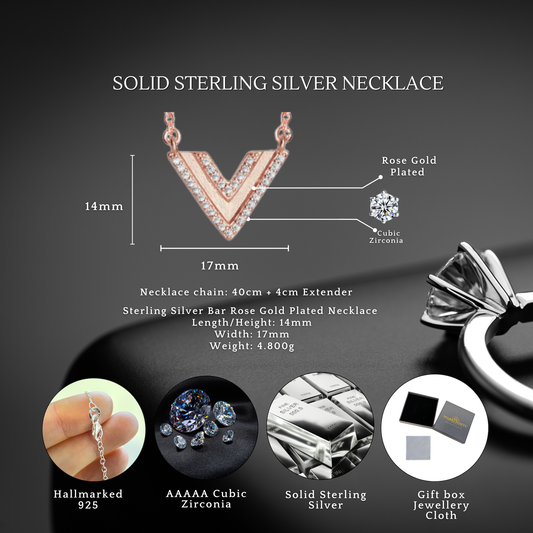 Sterling Silver Rose Gold Cubic Zirconia Linear Triangle Necklace