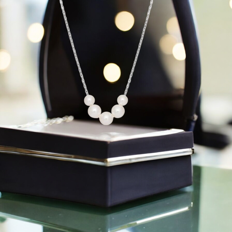Sterling Silver Five Pearl Necklace