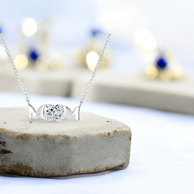 Sterling Silver Cubic Zirconia 17mm Mum Necklace