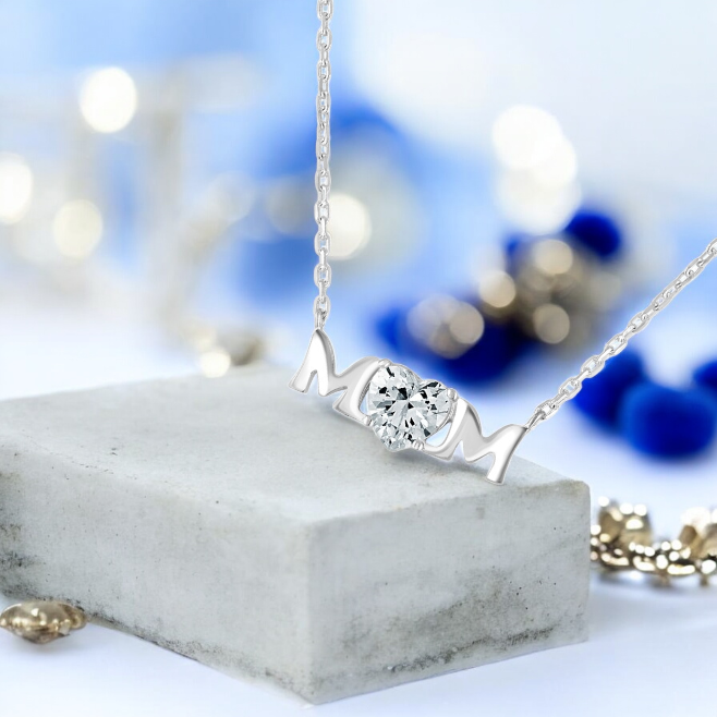 Sterling Silver Cubic Zirconia 17mm Mum Necklace
