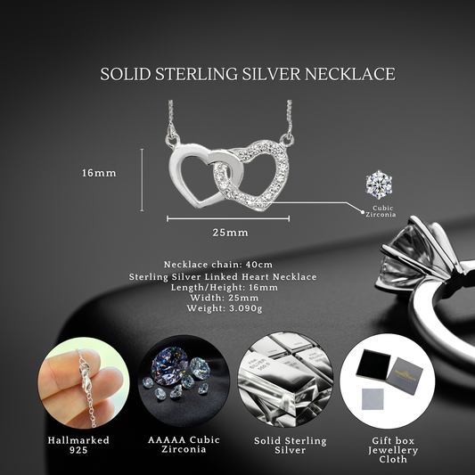 Sterling Silver Cubic Zirconia Linked Double Heart Necklace