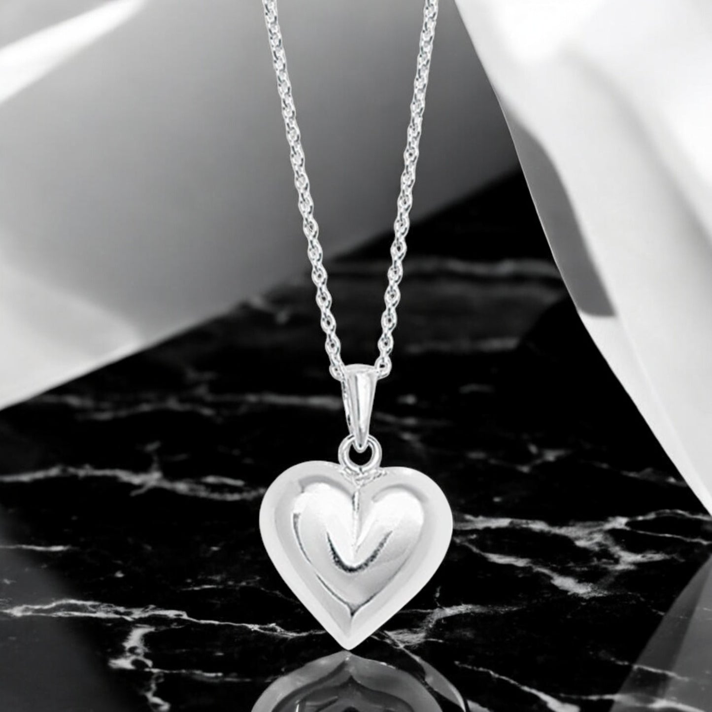 Sterling Silver Plain Puff Heart Necklace