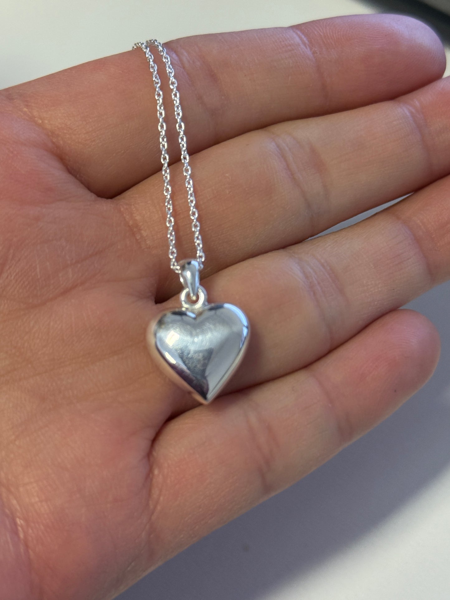 Sterling Silver Plain Puff Heart Necklace