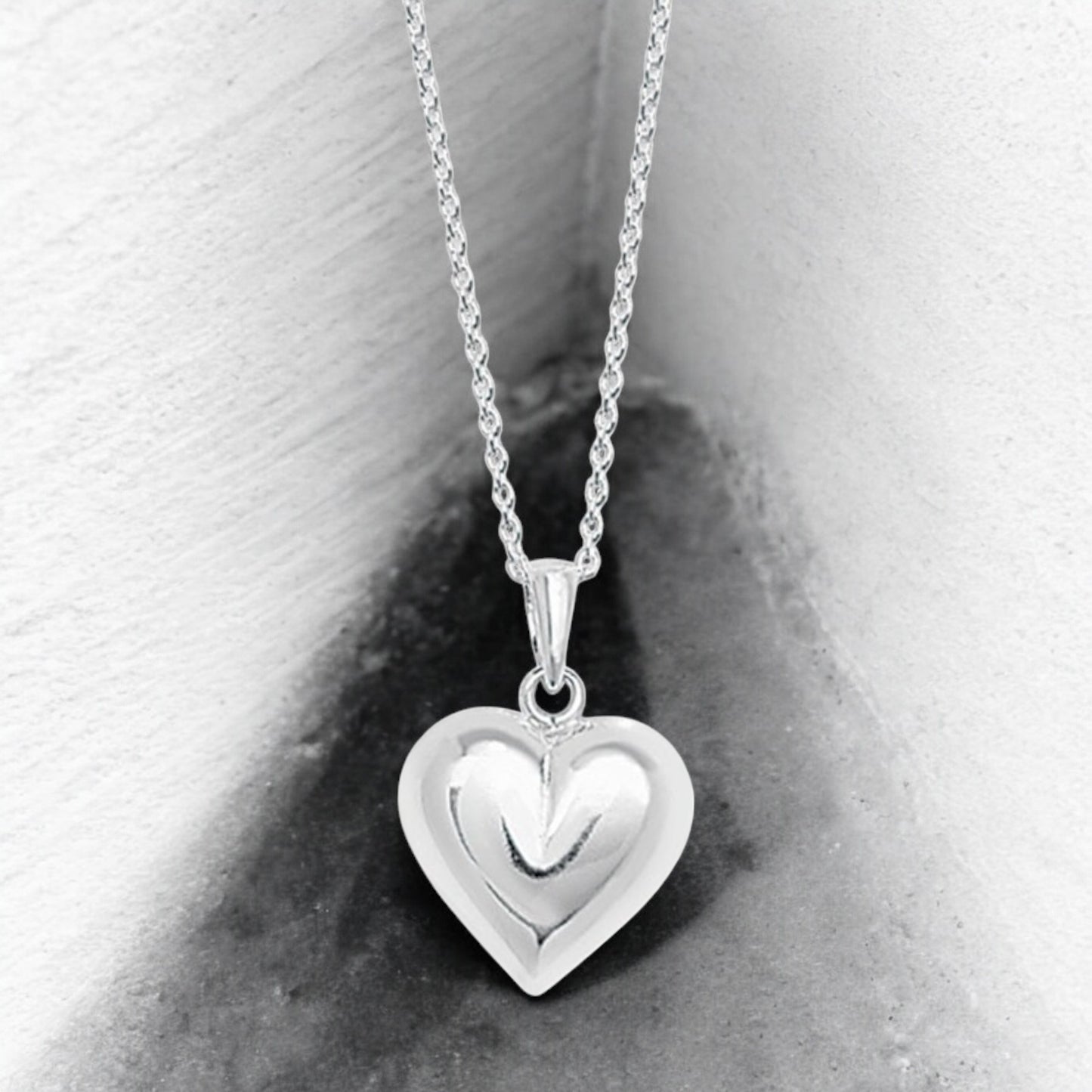 Sterling Silver Plain Puff Heart Necklace