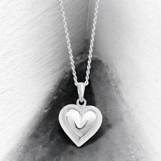 Sterling Silver Plain Puff Heart Necklace
