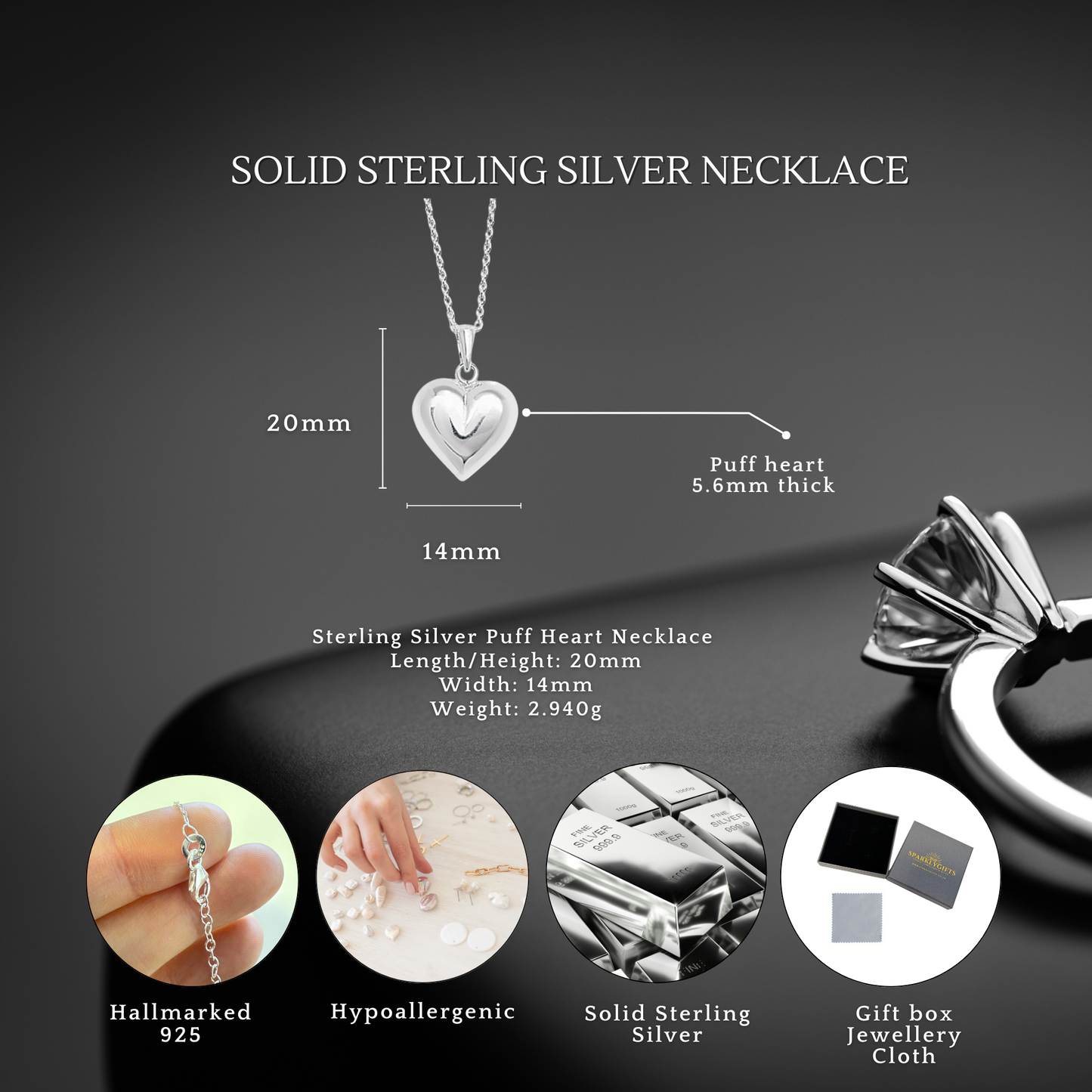 Sterling Silver Plain Puff Heart Necklace