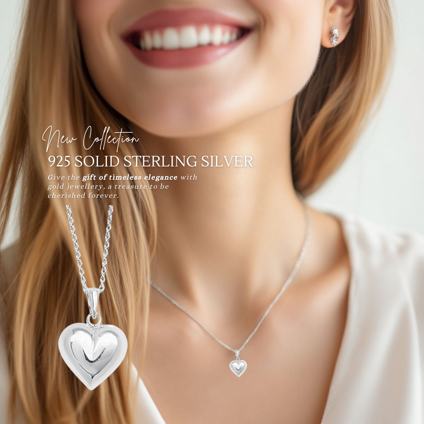 Sterling Silver Plain Puff Heart Necklace