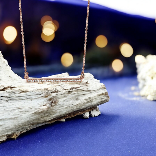 Sterling Silver Rose Gold Plated Cubic Zirconia Bar Necklace