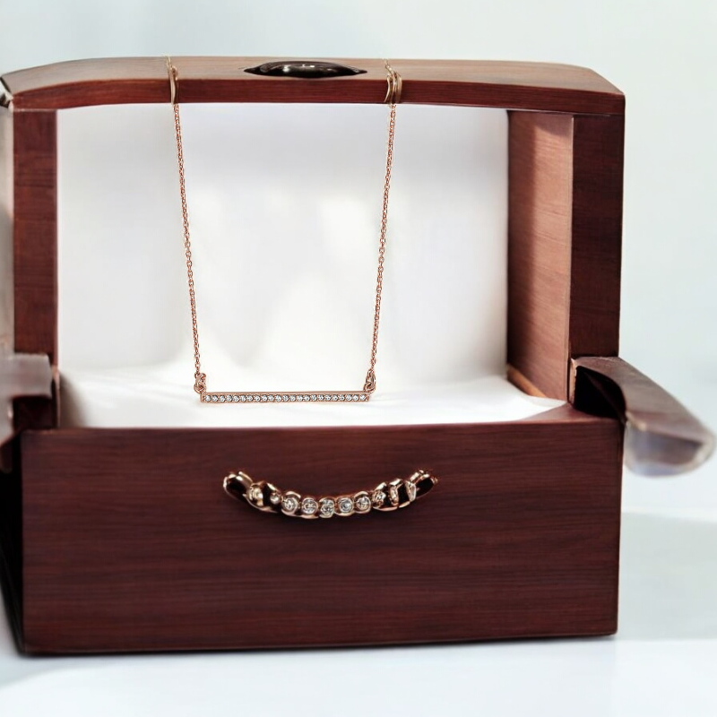 Sterling Silver Rose Gold Plated Cubic Zirconia Bar Necklace