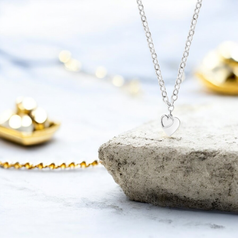 Sterling Silver Double Heart Belcher Necklace