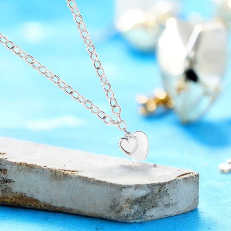 Sterling Silver Double Heart Belcher Necklace