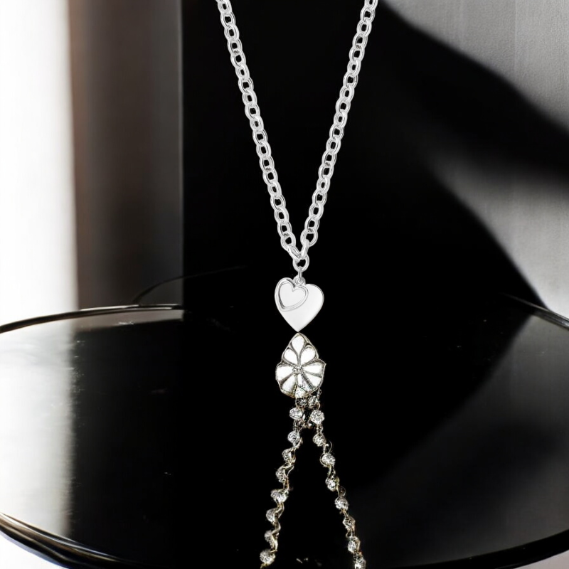 Sterling Silver Double Heart Belcher Necklace
