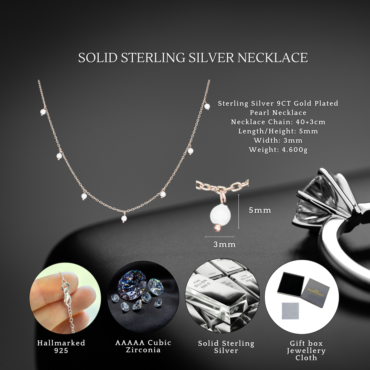 Sterling Silver Gold Plated Pearl Necklace