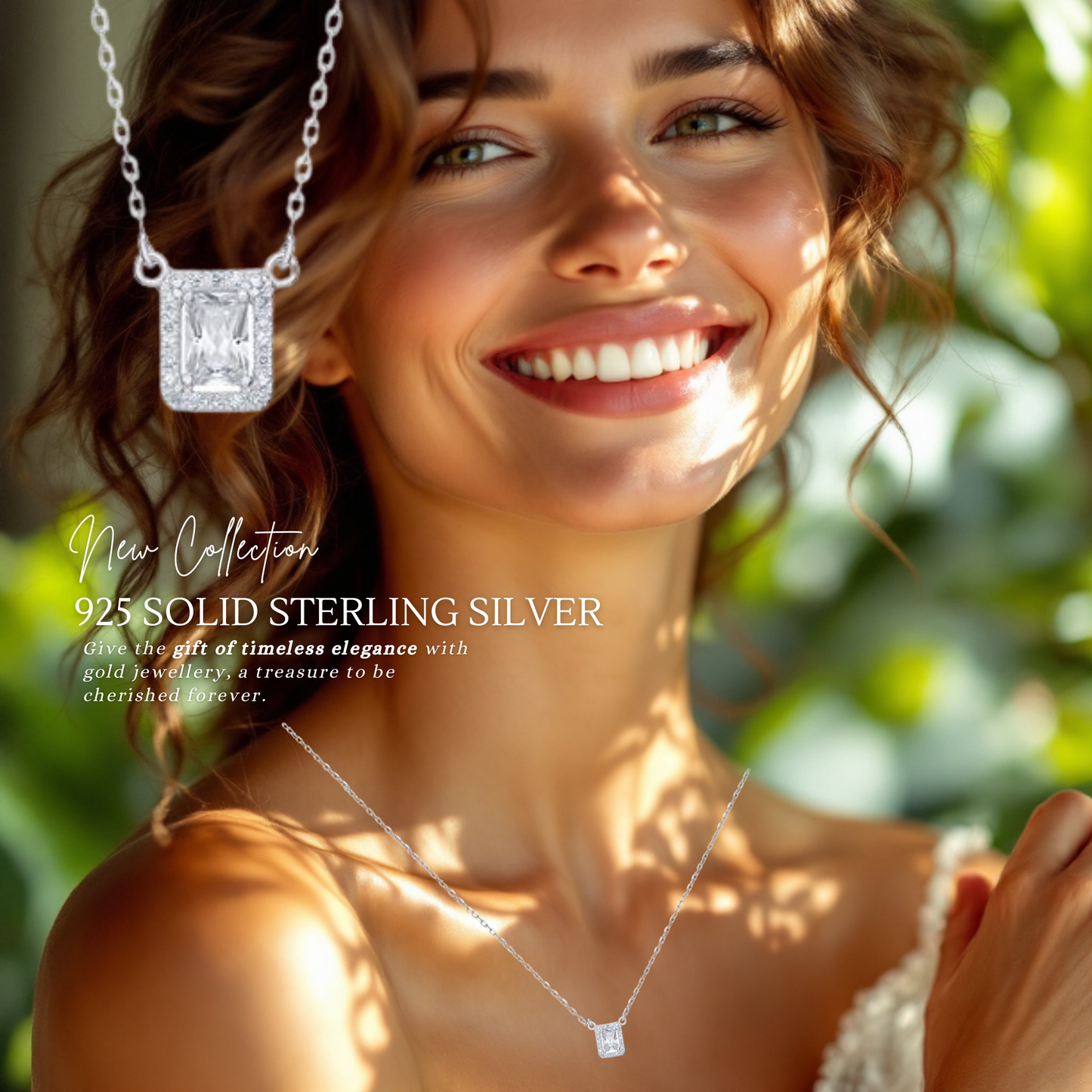 Sterling Silver Cubic Zirconia Square 9mm Princess Cut Necklace