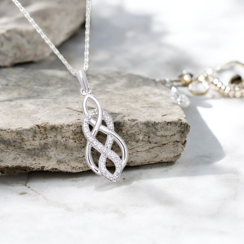 Sterling Silver C/Z Celtic Style Infinity Necklace
