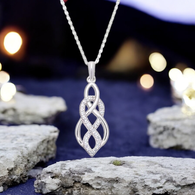 Sterling Silver C/Z Celtic Style Infinity Necklace