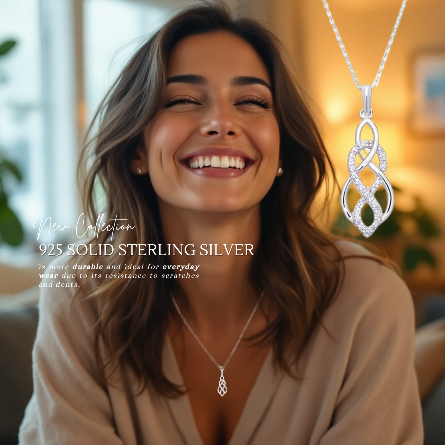 Sterling Silver C/Z Celtic Style Infinity Necklace