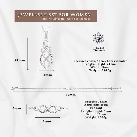 Sterling Silver C/Z Celtic Style Infinity Necklace and Infinity Bracelet Set