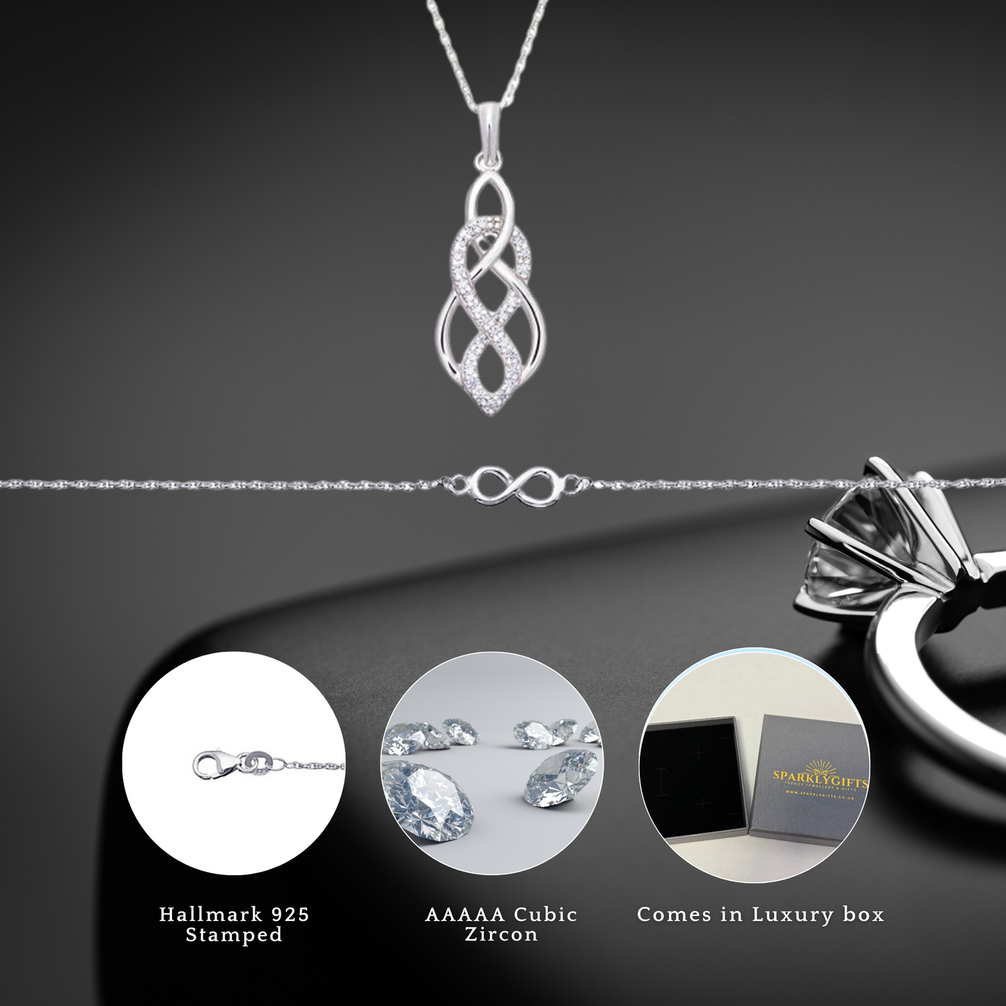 Sterling Silver C/Z Celtic Style Infinity Necklace and Infinity Bracelet Set
