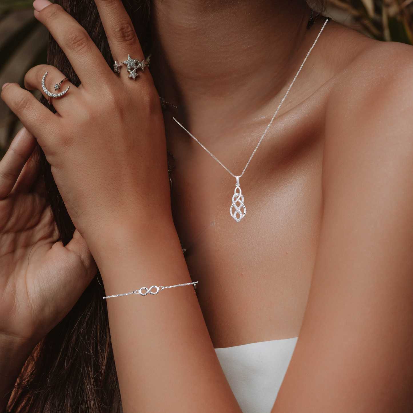 Sterling Silver C/Z Celtic Style Infinity Necklace and Infinity Bracelet Set