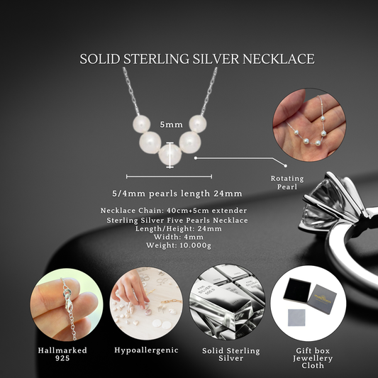 Sterling Silver Five Pearl Necklace