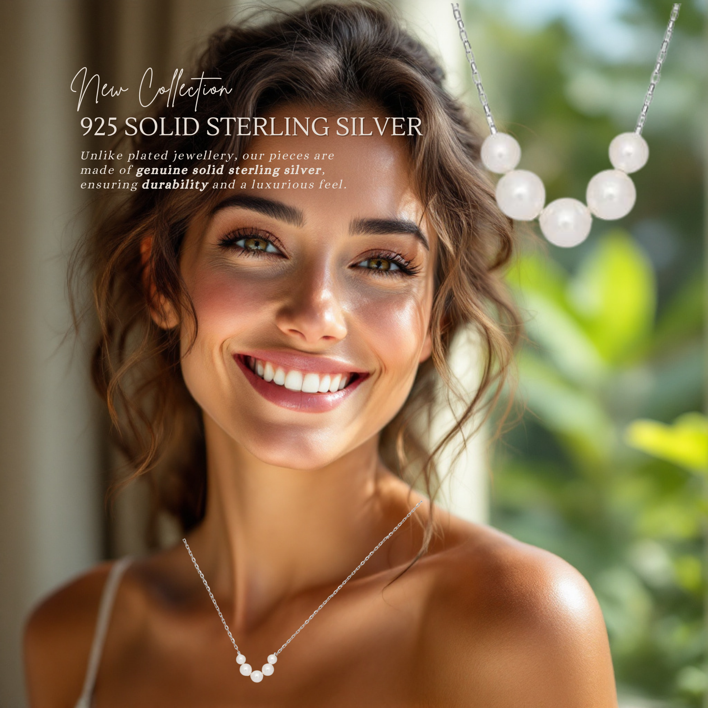 Sterling Silver Five Pearl Necklace