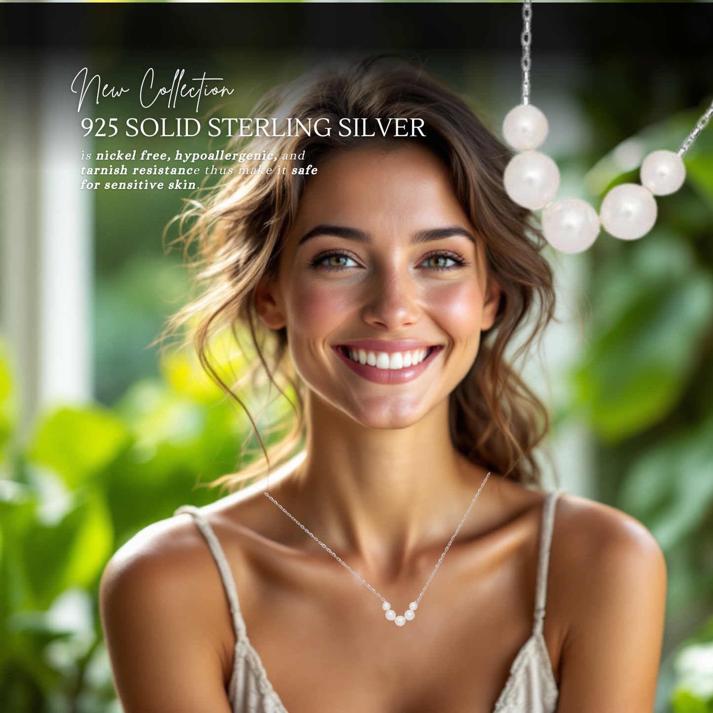 Sterling Silver Five Pearl Necklace