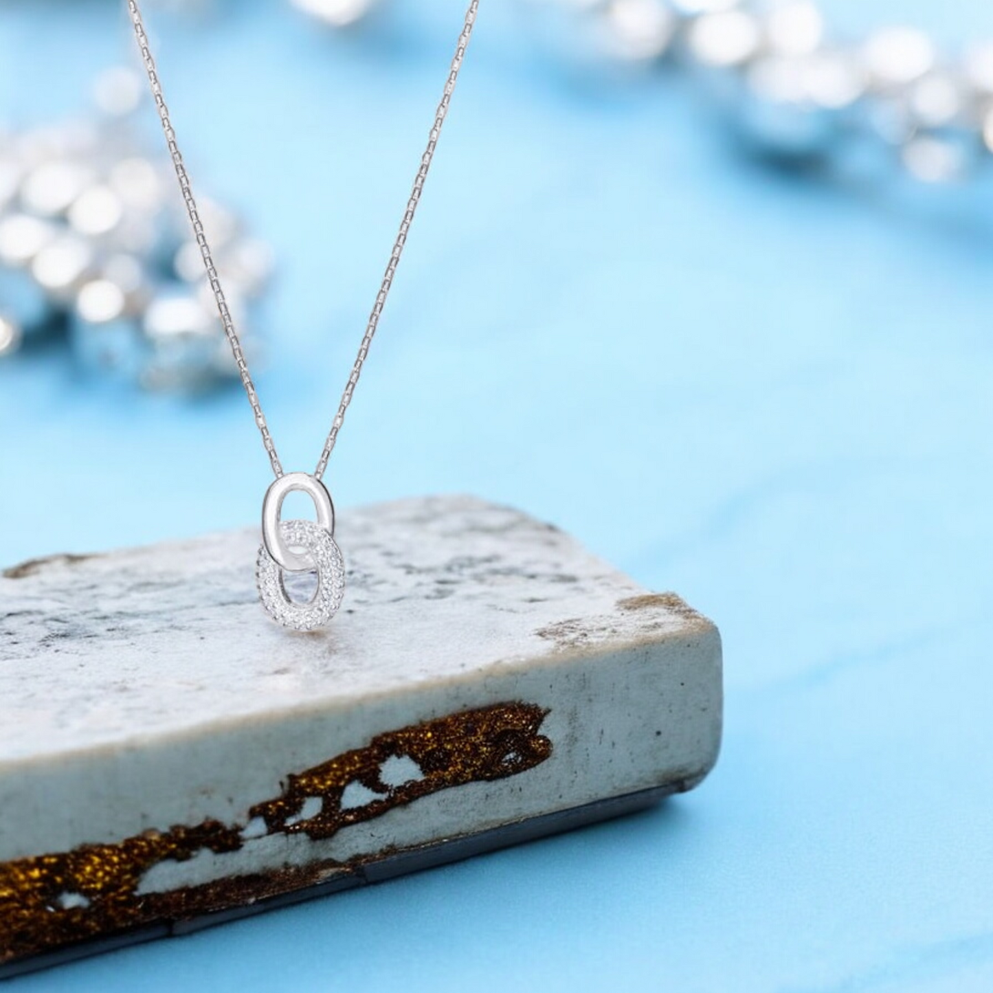 Sterling Silver Cubic Zirconia Interlocking Link Necklace