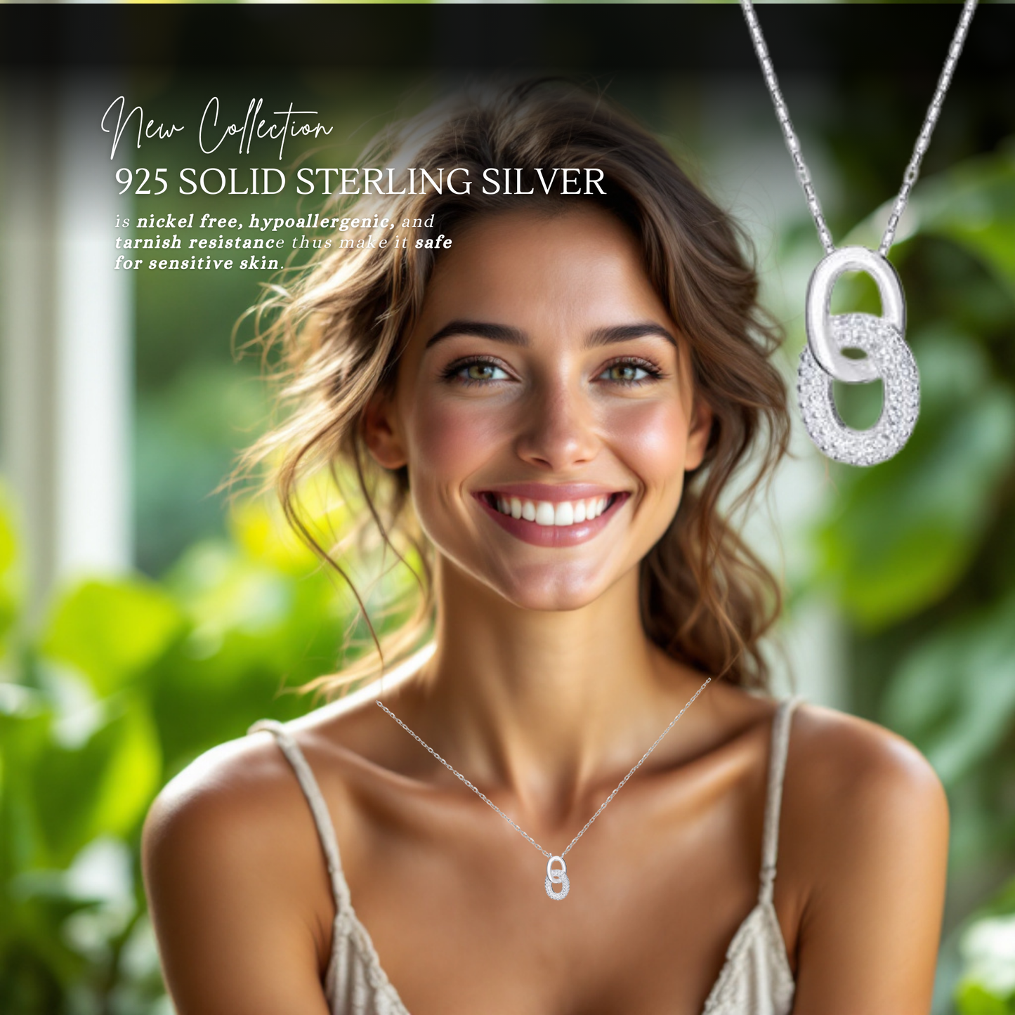 Sterling Silver Cubic Zirconia Interlocking Link Necklace