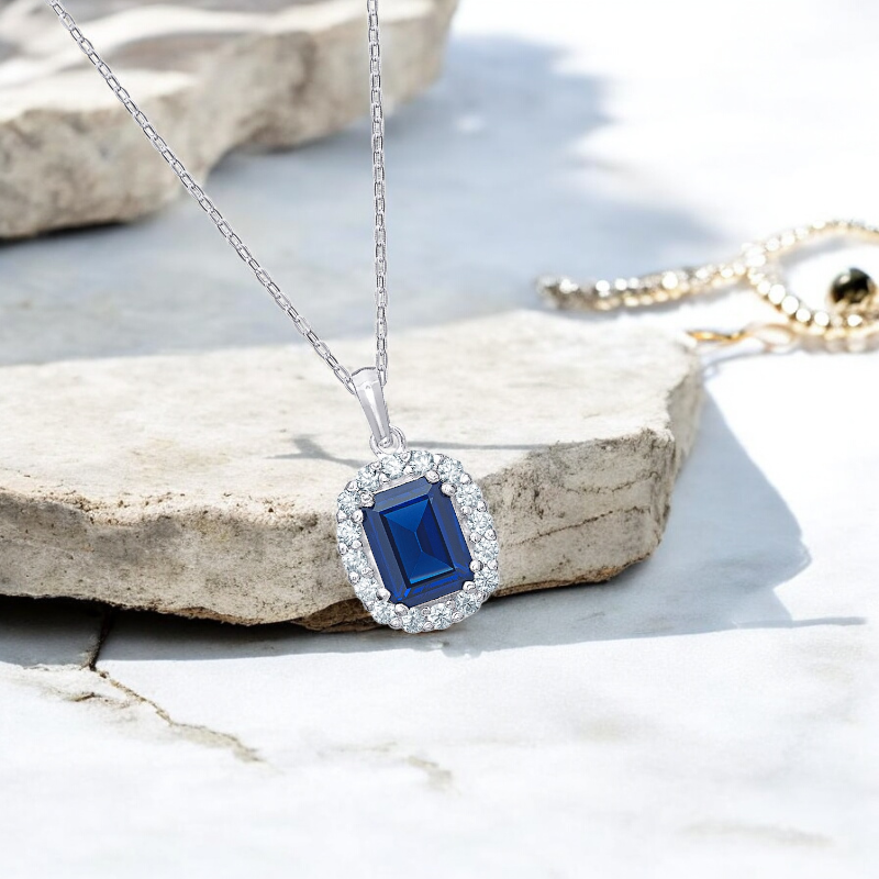 Sterling Silver Cubic Zirconia Sapphire Necklace