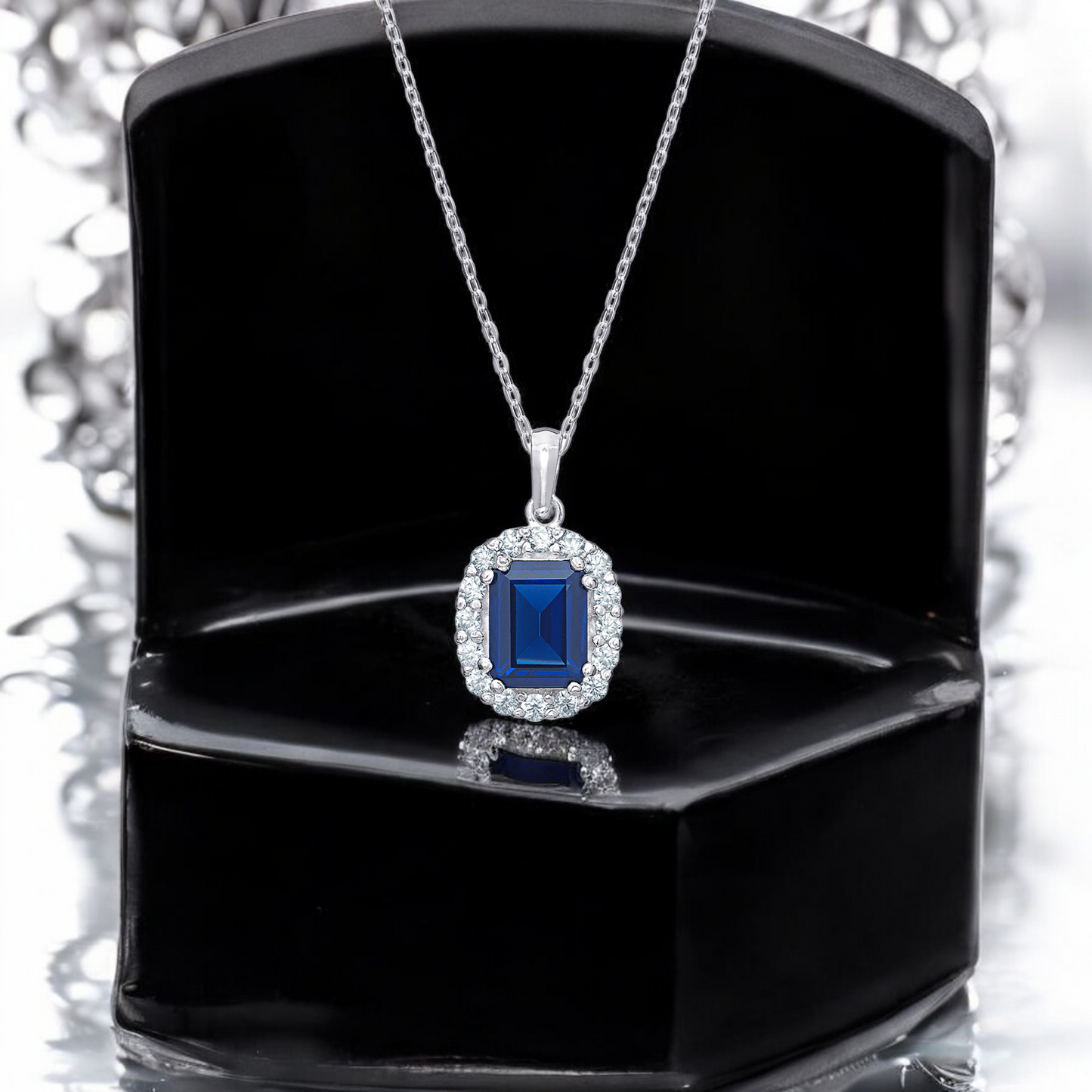 Sterling Silver Cubic Zirconia Sapphire Necklace
