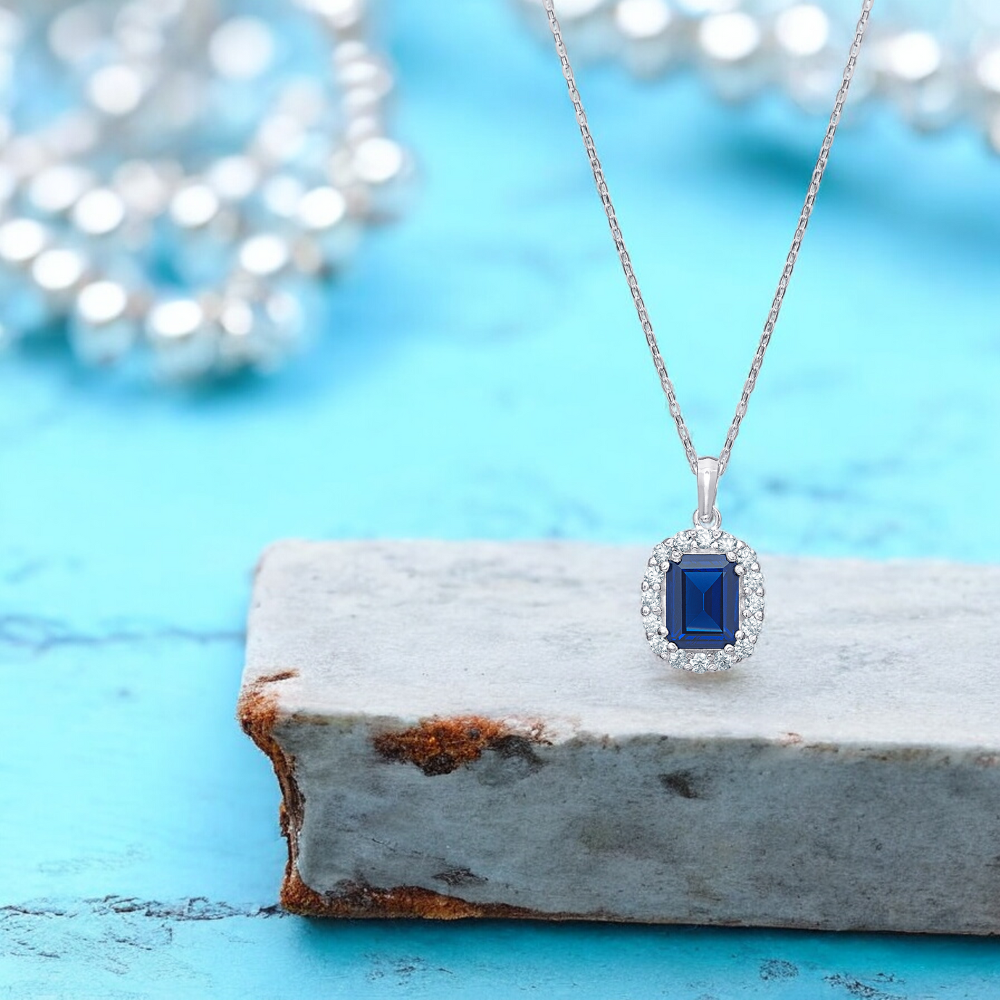 Sterling Silver Cubic Zirconia Sapphire Necklace