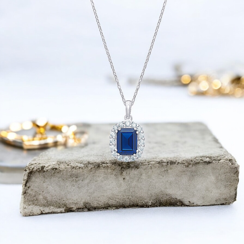 Sterling Silver Cubic Zirconia Sapphire Necklace